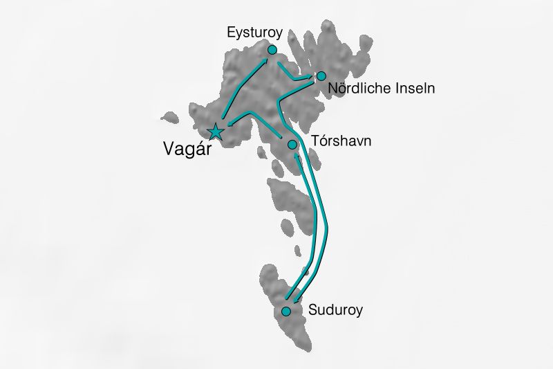 Karte Mietwagenrundreise Färöer Abenteuer