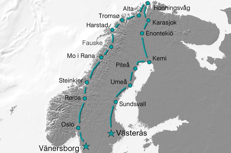 Karte Autorundreise Große Skandinavienreise