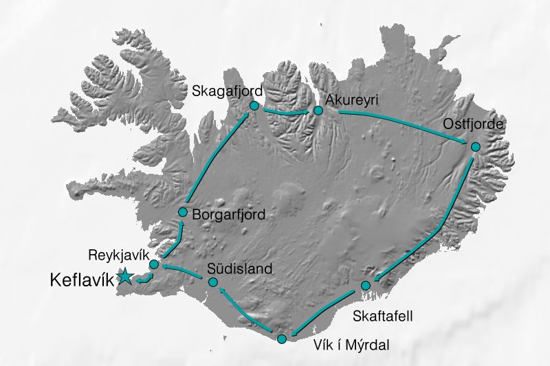 Karte Reiseverlauf Island - Unser Geheimtipp