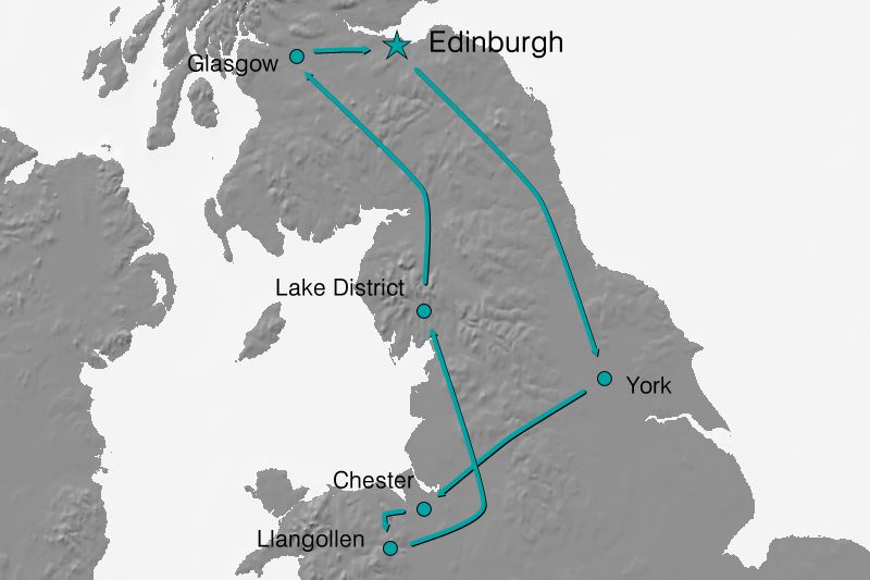 Karte Reiseverlauf - Klassisches Großbritannien